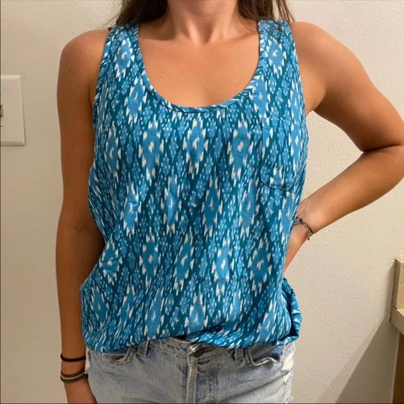 Joie Blue Tribal Patterned Silk Tank Top - Picture 1 of 8